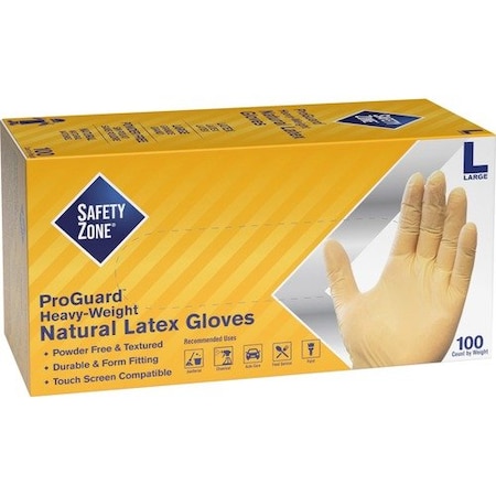 The Safety Zone GRPR-T8, Disposable Gloves, 8 mil Palm, Latex, Powder-Free, L, 100 PK, Off-White SZNGRPRLG1T8